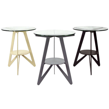 three metal acute angles side tables