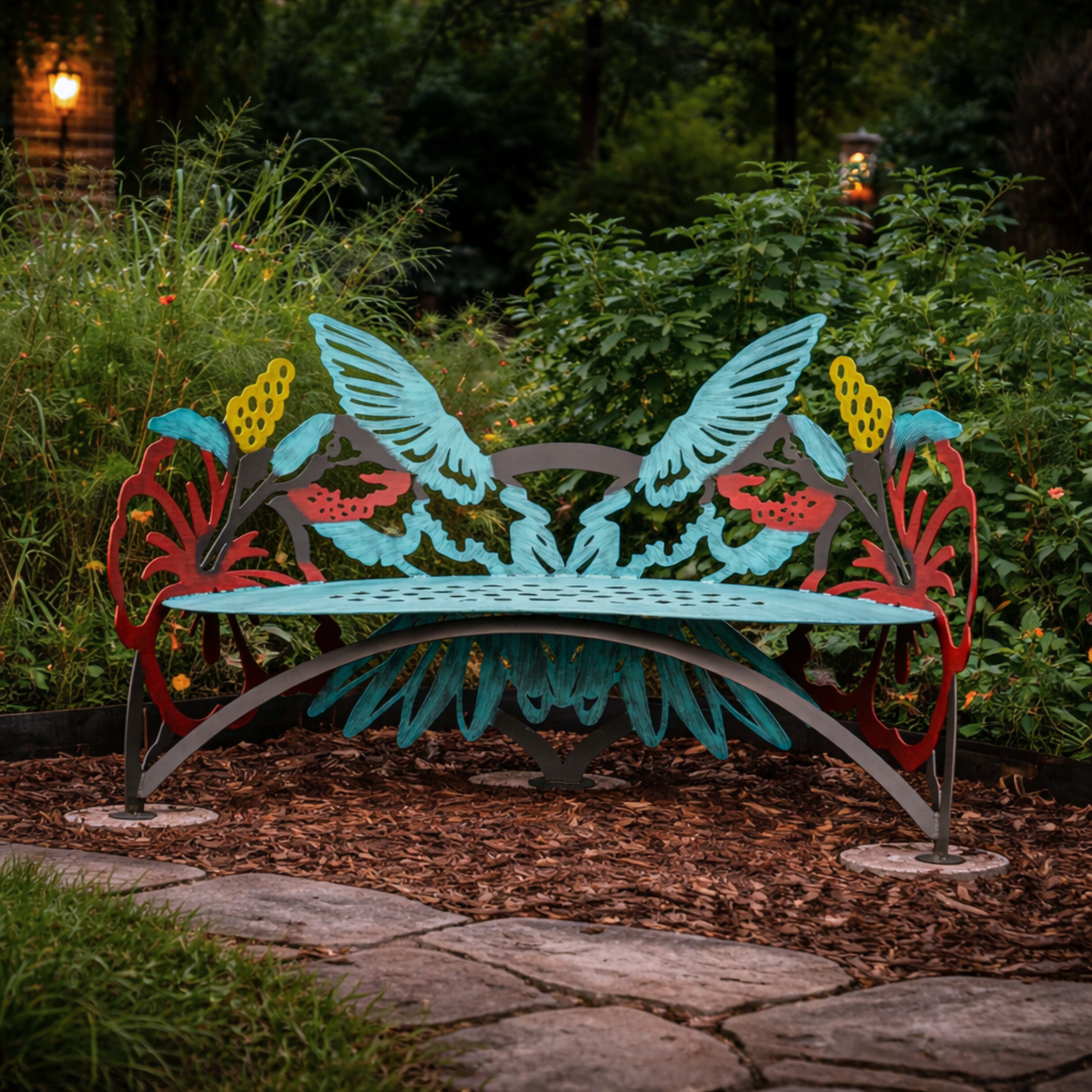 Metal Garden Bench - Hummingbird Bench - Cricket Forge