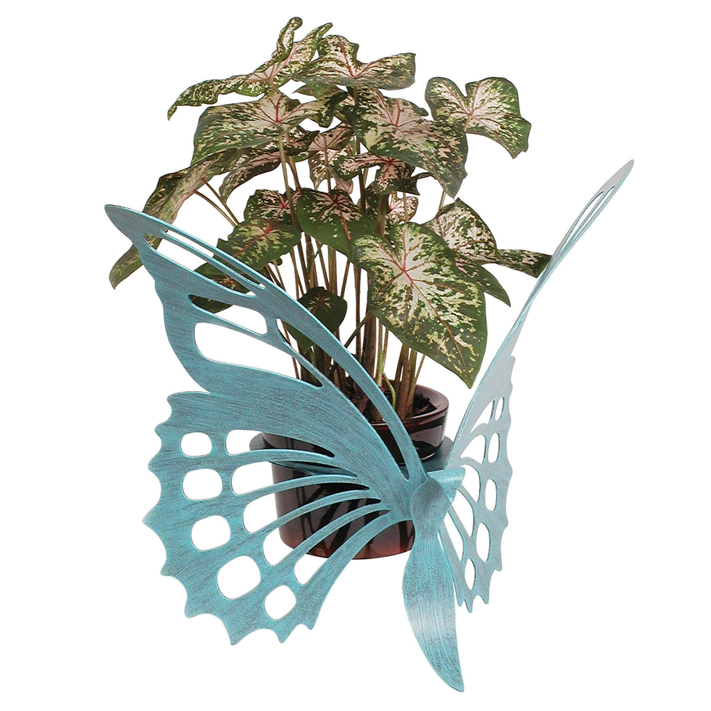 verdi green metal butterfly plant holder with green fern