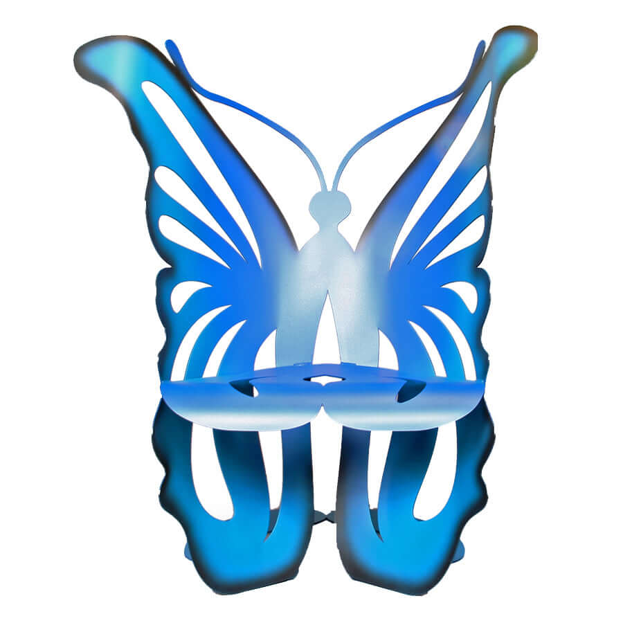 blue and black metal butterfly rocking chair