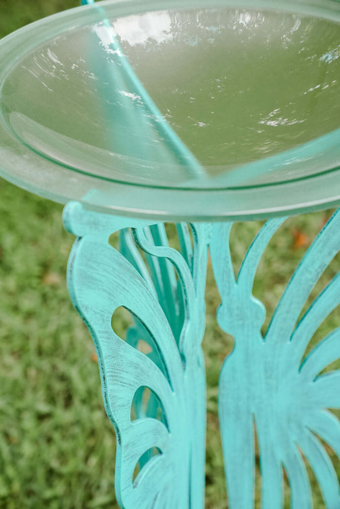 verdi green metal butterfly pedestal with frosted glass bowl